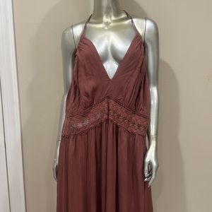 Crochet detail Halter Style Maxi Dress plus size 3X Brown NWT